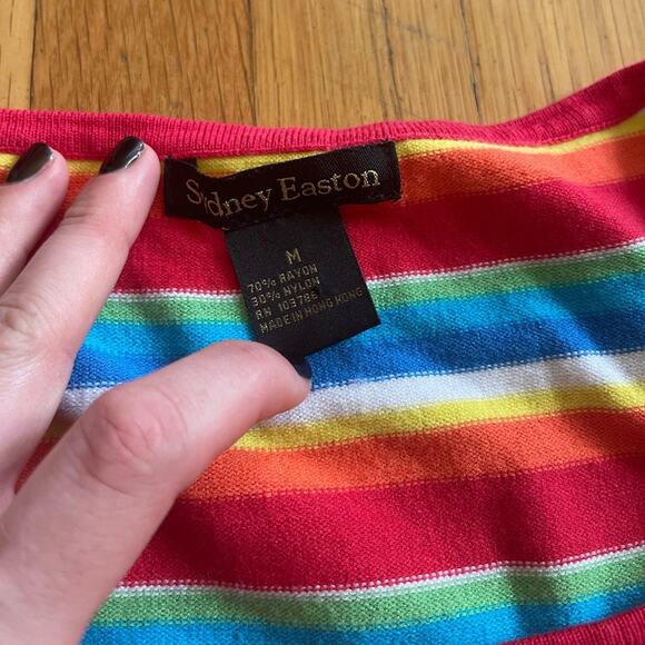 90s/Y2K Vintage Rainbow striped short sleeved sweater with square neckline - Picture 4 of 7